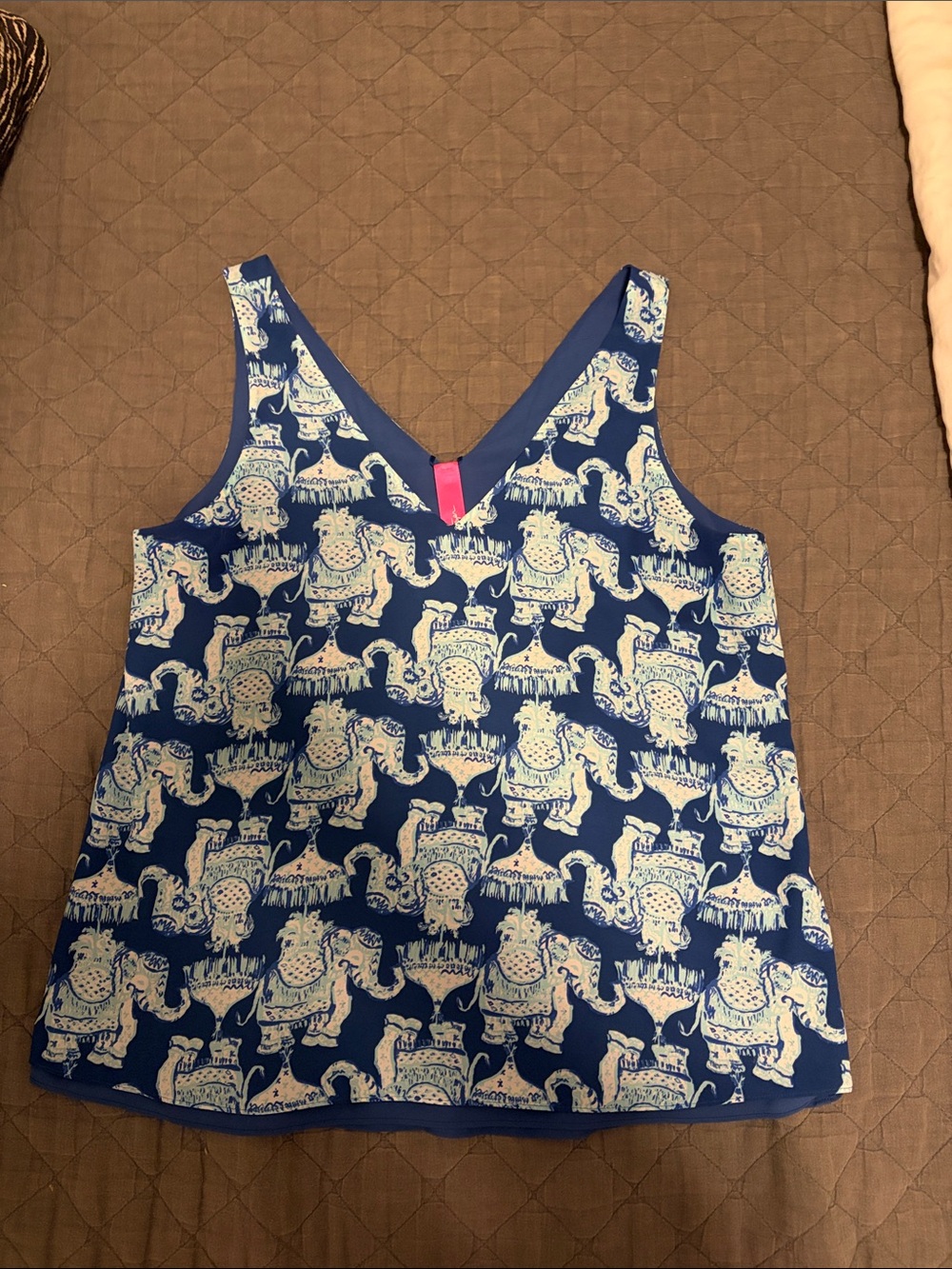Lilly Pulitzer Navy Blue & Light Teal Elephant Print Top